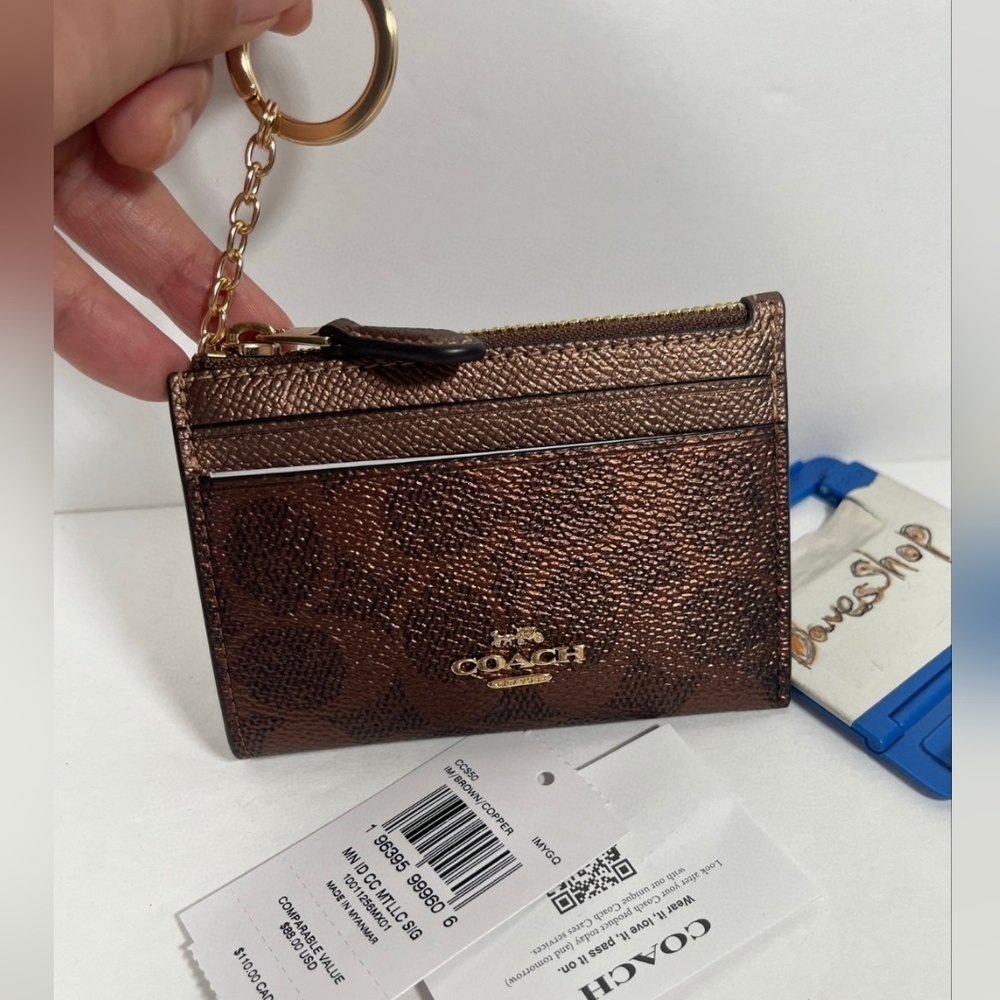 NWT Coach Mini Skinny Id Case In Signature Canvas